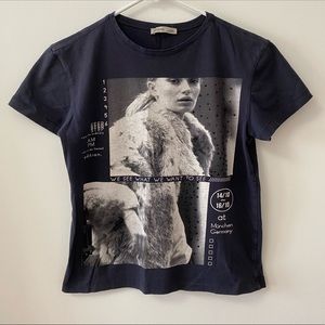 ZARA DARK GREY FASHION GRAPHIC TEE W/ RHINESTONES